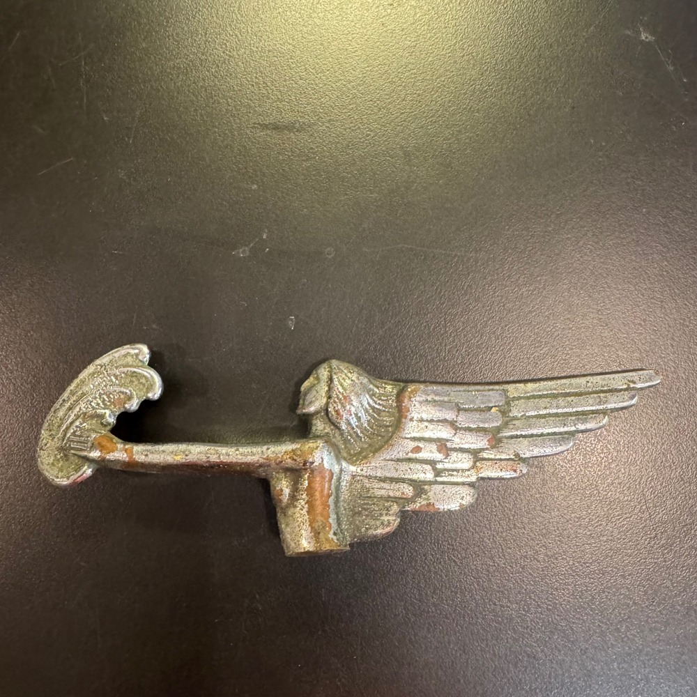 Vintage Hood Ornament Automotive 6.5" Silver Winged Goddess Art Deco Mascot